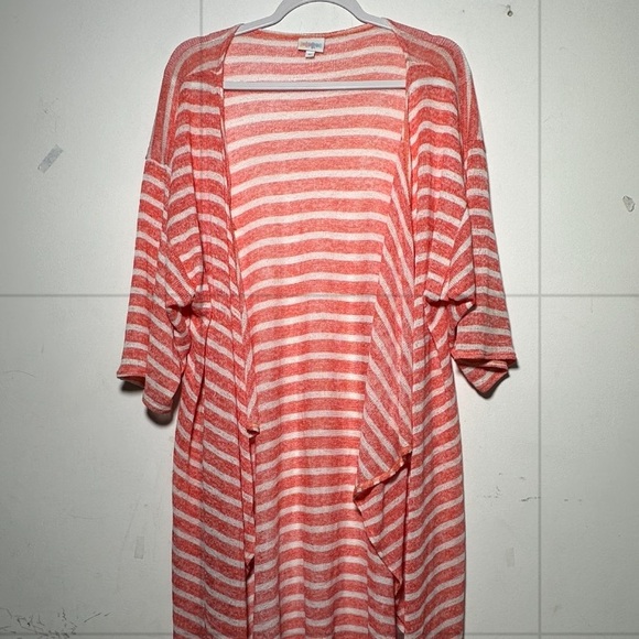 LuLaRoe Coral White Stripe Open Knit Dolman Sleeve Long Duster Cardigan NWOT M‎ - Picture 14 of 15